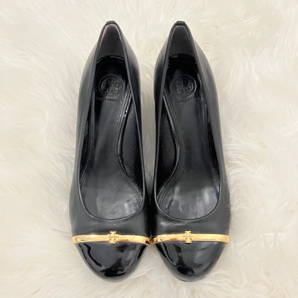 EUC Tory Burch Pacey Cap-Toe Wedge Pump Sz 7